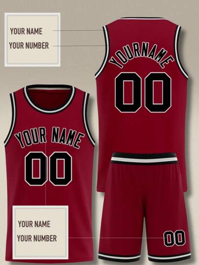 2pcs Personalized Men's Basketball Jersey Set- Customized Name,Number Print Gradient Tank Top+Shorts Sports Set For Team Training &Casual Wear Spring Summer Autumn Red