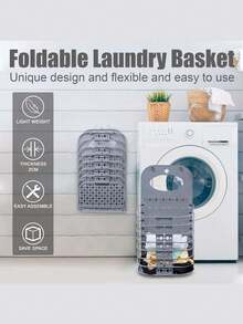 可折叠洗衣篮 悬挂式洗衣篮 带手柄脏衣篮，便携式免打孔可折叠塑料篮，适用于家庭、大学宿舍（大号），衣物收纳桶 洗衣篮 壁挂式，带手柄脏衣篮 - 彩色 - 查看 1