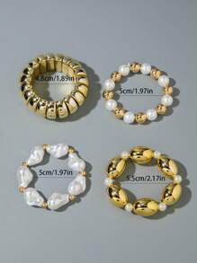 imoli Set de 4 pulseras elegantes y versátiles con perlas irregulares de resina blanca, corazón, nariz de cerdo y cuentas para mujeres, adecuado para fiestas y regalos (el tamaño de las perlas varía, cantidad de cuentas no especificada)