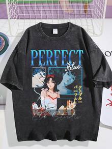 EWH Men's T - Shirt, Anime Movie Culture Style, Perfect Blue Graphic, Loose Fit, Short Sleeved, Top DG004 - màu đen - Xem 1