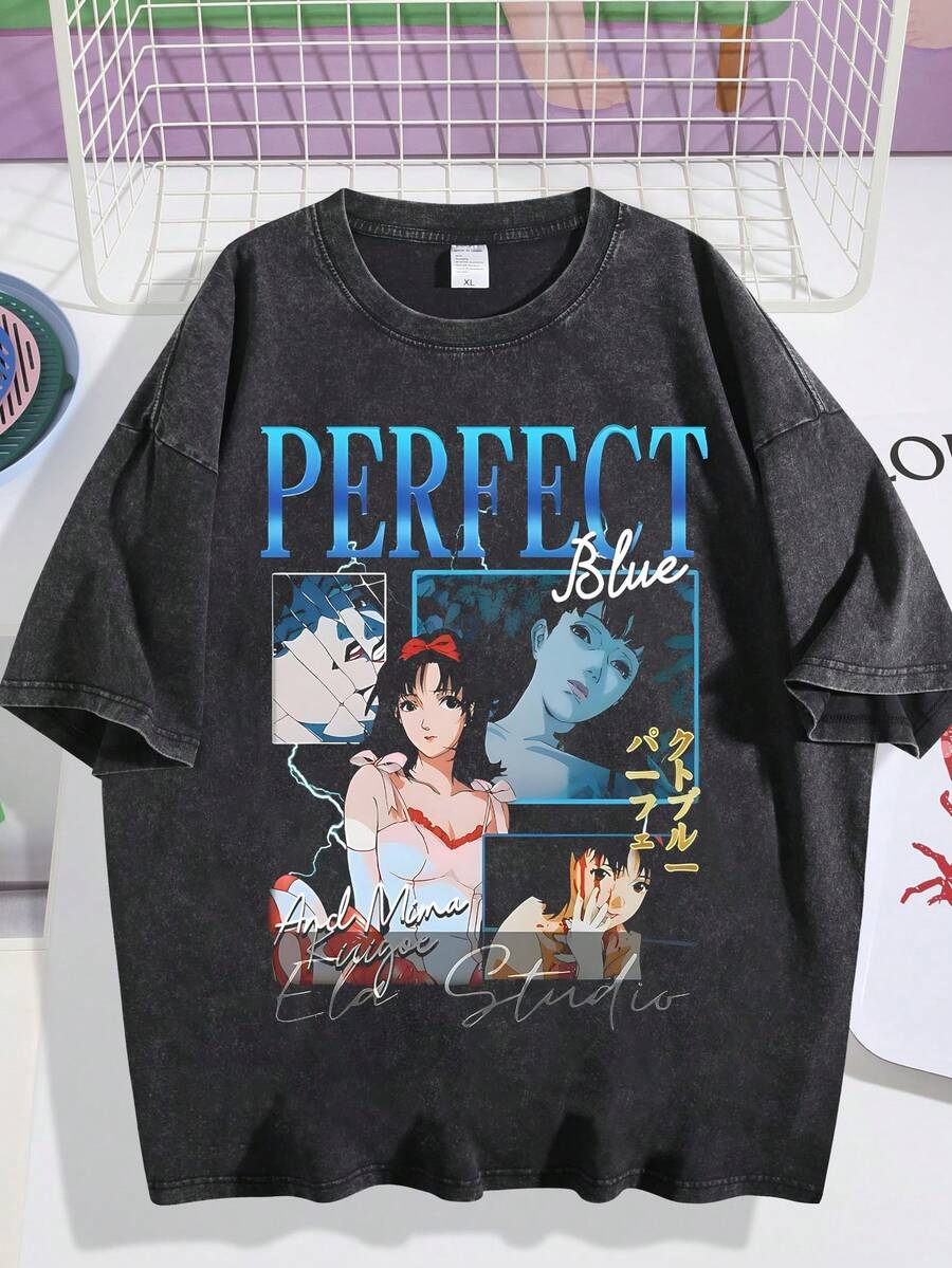 EWH Men's T - Shirt, Anime Movie Culture Style, Perfect Blue Graphic, Loose Fit, Short Sleeved, Top DG004 - màu đen - Xem 1