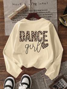 1pc Tween Girl Casual Printed Long Sleeve T-Shirt, Spring & Autumn, Young Student Apparel, Fashionable, Warm & Comfortable Design For Tween Girls - Apricot - View 2