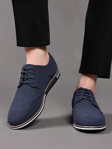 男士方块男鞋休闲哑光低帮英伦风男鞋 - 藍色 - 查看 4