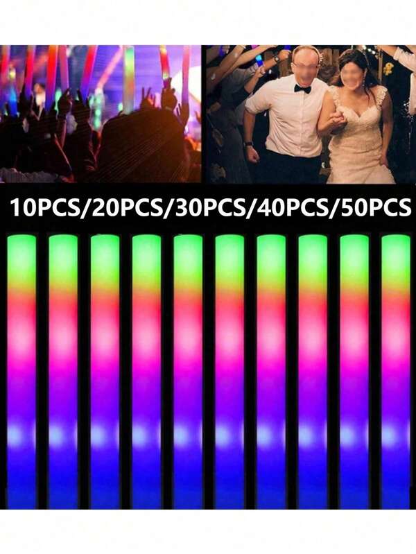 10 stuks/20 stuks/30 stuks/40 stuks/50 stuks 16-inch LED-schuimglowsticks met 3 knipperstanden, geschikt voor het verlichten van feestartikelen voor bruiloften, verjaardagen, muziekfestivals, carnaval, nieuwjaarscadeaus en Kerstmis.
