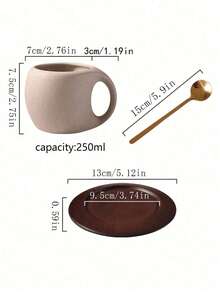 A Set Of Old Ceramic Coffee, Plates, Wooden Pads And Metal Spoons, Rough Handcrafted Pottery And Personal Coffee Cups For Returning To School, Afternoon Tea Cups, Plates, Spoons And Flower Tea Cups, A Set Of Ceramic Coffee Cups And Plates Suitable For Schools, Living Rooms And Dining Rooms