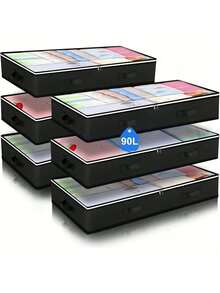 1/3 Under Bed Storage Boxes, Foldable Wardrobe Organizer And Under Bed Storage Bags, Under Bed Storage Bags, Blankets, Towels, Clothes, Blankets, Sweaters, Clothing Organizer Boxes - Black - View 1