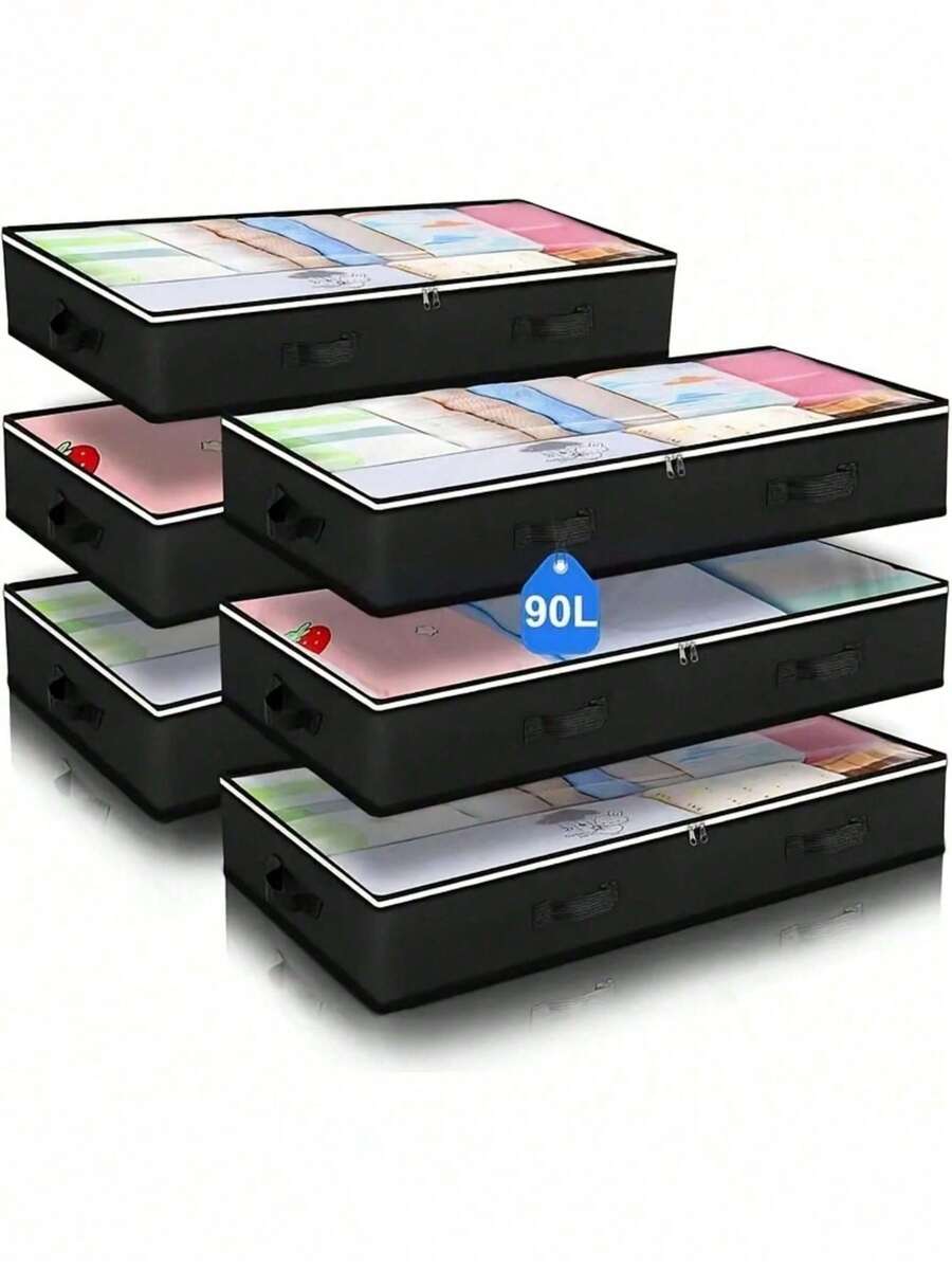 1/3 Under Bed Storage Boxes, Foldable Wardrobe Organizer And Under Bed Storage Bags, Under Bed Storage Bags, Blankets, Towels, Clothes, Blankets, Sweaters, Clothing Organizer Boxes - Black - View 1
