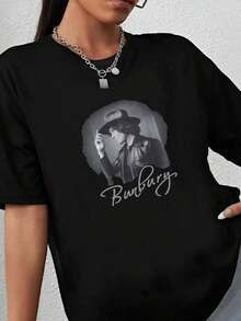 180g pure Cotton Vtg Bunbury T-Shirt Unisex Short Sleeve T-Shirt Full Sizes S To 5Xl Summer Versatile designer clothes Stylish fashion graphic streetwear Breathable Print Round Neck Short Sleeve Soft Top For Everyday Wear For Women homme Stretched Comfortable Casual Slightly - Negro - Ver 2