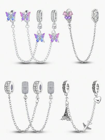 1 件 925 纯银锆石可爱猫咪安全链吊坠，适合女士手链、手镯、DIY 珠宝制作约会礼物精美女士珠宝