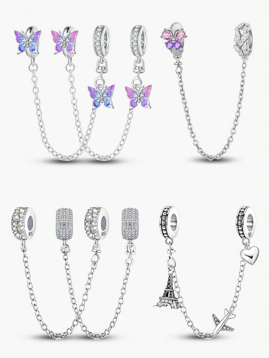 1 Pieza Cadena de Seguridad de Plata de Ley 925 con Zirconia Gato Lindo para Mujeres, Apta para Pulseras, Brazaletes, Fabricación de Joyas DIY, Regalo de Citas, Joyería Fina para Damas