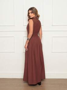 Long Samara Dress With Buttons And Pocket With Front Opening - 鏽棕色 - 查看 3