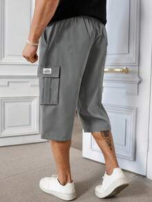 Men's Casual Cargo Capri Pants, Drawstring Waist, Large Flap Pockets, Patch Pocket, Suitable For Spring & Autumn Outdoor Wear Summer - Grey - View 4