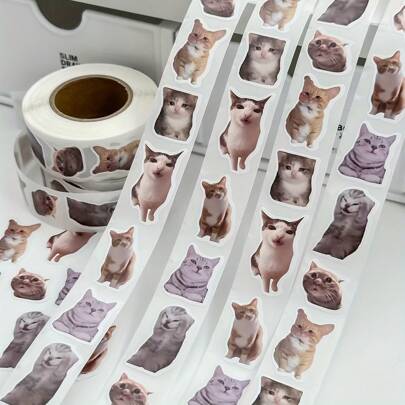 Cat Stickers Roll - Cute Cat Faces With Various Expressions, Various Designs Suitable For DIY Crafts, Diaries, Planners, Notebooks And Water Bottle Decorations - Cute Visually Attractive Cat Stickers, Wall Decorations, Fun Patterns, Bright Printing, Durable Adhesive, A Must-Have For Craft Lovers