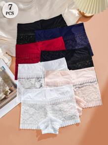 7 szt. seksownych, wyciętych kokardek w połowie talii, damskie, płaskie, kątowe majtki, dojrzałe, urocze, retro, romantyczne, francuskie, lekkie, miękkie, swobodne i wygodne, całoroczne, odpowiednie do domu, na zewnątrz, na wędrówki i na prezent