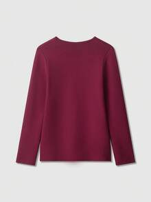 V-Neck Solid Color Casual Knit Sweater With Metal Buttons, Suitable For Spring/Autumn/Winter - Burgundy - View 2