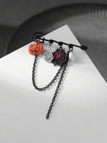 1pc Halloween Limited-Edition Styling Brooch Pin With Pumpkin, Ghost & Spider Whimsical Elements, Festive Vibe