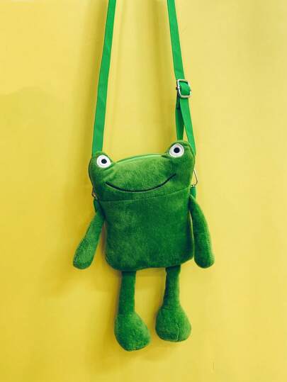 Borsa a tracolla in peluche divertente con motivo cartoni animati Frog, borsetta carina per donne, zaino piccolo leggero monospalla, regalo di compleanno. Adatto per le donne per riporre chiavi, cambiare, rossetto per uso quotidiano.