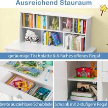 Children's Desk With Chair, Desk Set With Drawer, Storage Compartments & Cupboard, Children's Seating Group, Student Desk For Children From 3 Years, For Children's Room Playroom Kindergarten - 白色 - 查看 3