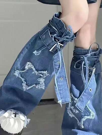 1双Y2K日系风格腿套，灰色修身过膝腿套，抽绳设计，喇叭形裤腿，女士秋季配饰，圣诞礼物