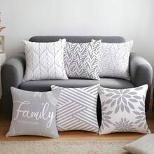 6pcs Set Simple Daily Gray Geometric Line Decorative Pillow Covers, Single-Sided Printed Peach Velvet Material, 45*45/50*50/40*40CM Cushion Covers Suitable For Modern Minimalist Sofa Living Room Decor, Gift, Party Decoration - 6pc-gray - View 8