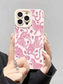 1 个穿孔直边粉色豹纹印花彩绘加厚防摔彩绘手机壳，兼容 16/11/16pro/16plus/16promax/16e/15Promax/13/14/12/XS/XR/7G/8P，兼容三星 Galaxy 11/12Pro/12/12X/13Pro/14Pro/15Pro/，兼容 Redmi 10/9/Note9/12c/Note11pro/Note8Pro 防水防震防刮