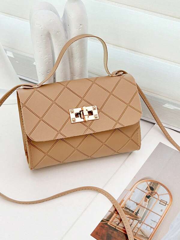 2025 New Rhombus Print Small Square Bag, Fashion Lock Closure Crossbody Shoulder Bag For Women