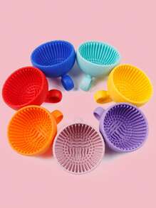 化妆刷清洁剂 - 优质硅胶刷子和防滑碗 - 轻松深度清洁所有面部刷子 - 多功能，美容刷毛清洁碗，硅胶化妆刷擦洗垫，清洁盒，便携式清洁器 - 彩色 - 查看 2