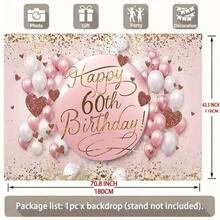 1 Fondo de pancarta para fiesta de cumpleaños 60 - Accling dorado brillante, rosa y blanco con confeti en forma de corazón, fondo de cabina fotográfica de fibra de poliéster adecuado para celebraciones interiores/exteriores, decoración de pared del hogar para todas las estaciones, decoraciones de paredes navideñas Decoración temática brillante + Decoración interior y exterior, Decoración de fiesta