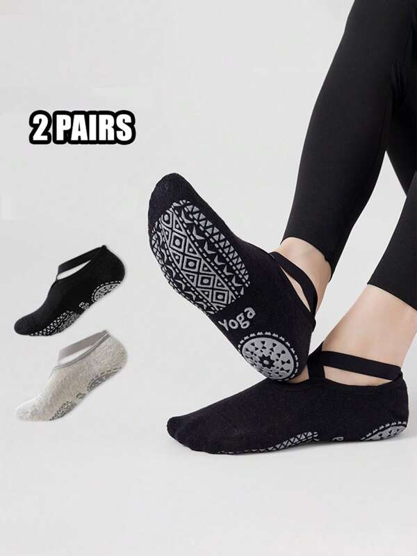 2 Pairs Women's Non-Slip Yoga Socks For Pilates, Ballet, Dance