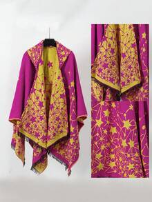 1 件纯色渐变休闲连帽斗篷，秋冬款 - 彩色 - 查看 34