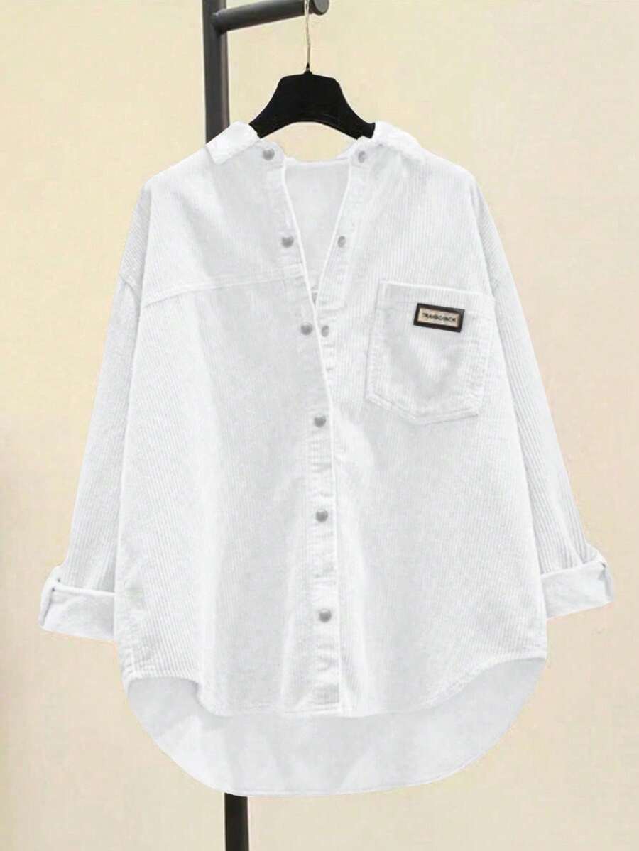 Women Corduroy Button Down Shirts Relaxed Fit Casual Long Sleeve Fashion Cardigan Jacket 2024 Fall Oversized Blouses Tops With Pockets