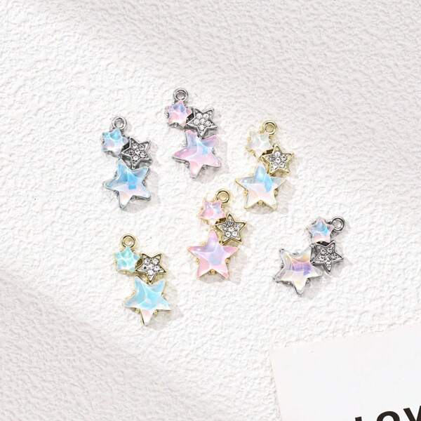 5 Pieces Gold And Silver Rhinestone Star Pendants, DIY Accessories, Suitable For Making Bracelets, Necklaces, Earrings, Keychains