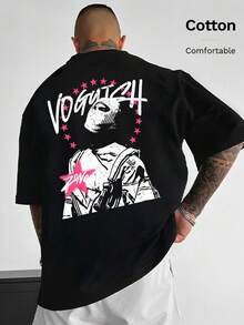 T-shirt da uomo in cotone, con stampa di stile di strada e personalità, nuova moda sportiva maschile per primavera ed estate, morbida e traspirante, maglietta nera a maniche corte