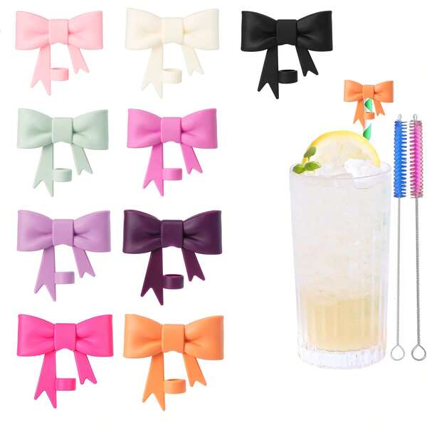 1 pieza/3 piezas Tapa de silicona con lazo lindo, Tapas para pajitas RENUIS para tumblers, Puntas reutilizables y portátiles para pajitas, Tapones a prueba de polvo para pajitas, Cubierta protectora suave para pajitas pequeñas de 8 mm