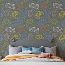 Game Controller Vinyl Adhesive Wallpaper Gray Colored Children's Room Game Room