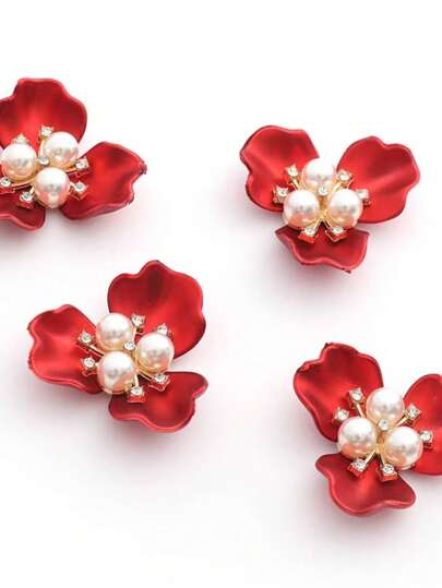 10/5颗珍珠水钻花朵装饰纽扣，DIY工艺装饰配件