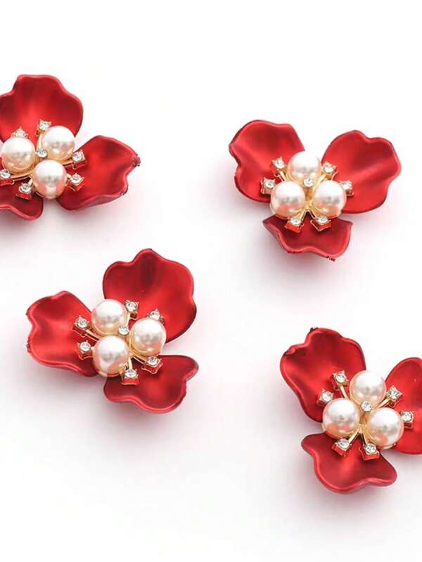 5 piezas de botones de decoración con diseño de flor, decorados con perlas falsas y rhinestones para vestidos y sombreros, accesorios de decoración hechos a mano