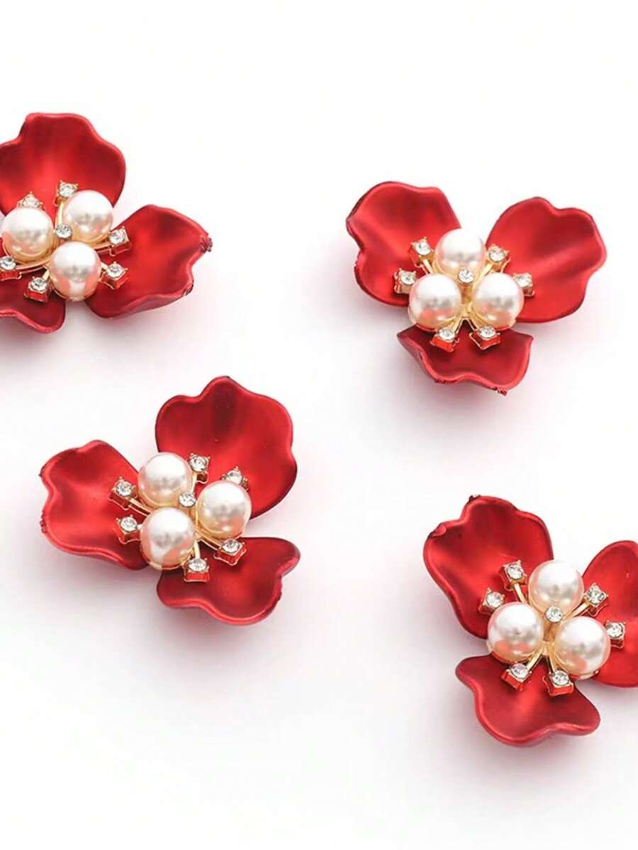 10/5 chiếc cúc trang trí hình hoa đính ngọc trai và đá quý, phụ kiện trang trí thủ công DIY.