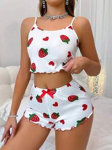 Women's Summer Sexy Heart Baby Doll Set, Blogger Baby Doll Sensual Pajamas - 紅白色 - 查看 2