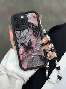 蝴蝶彩绘凹槽黑色带蝴蝶链防摔加厚简约时尚适用于 16 / 15，彩绘 15 Pro Max，苹果P13手机壳，P14女款P11软壳P12防摔XS.XR / 16 ProMax / 13壳/保护套/78P.78GES2 16 / 15 / XR / 16 PROMAX / 7P8P / P12 ProMax / P13 ProMax / P14 PROMAX / P13 / P14 / P11 / P12 / P14女款软防摔XS / S / XSMAX / 78GES手机壳保护套防水防震防刮 - 彩色 - 查看 2