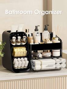 Makeup Organizer With Brush Holder, Lipstick Organizer, Large Bathroom Countertop Organizer, Nail Polish Organizer, Skin Care Storage, Make Up Organizers For Storing Lipsticks, Nail Polishes, Perfumes, Black Makeup Organizer Storage Organizer Vanity Organiser Bathroom Organizer Perfume Organizer Jewelry Organiser Hair Accessories Organizer Jewelry Box Organization And Storage For Dorm Room Essentials College Makeup Brush Holder Desk Accessories Nail Supplies Vanity Accessories Travel Essentials Bathroom Accessories Bathroom Decor Room Decor Summer, Valentines Gift - 黑色 - 查看 5