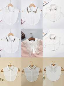 1 Áo nỉ chui đầu cổ cao nhiều lớp thêu ren hạt đen trắng đa năng dành cho nữ - trắng - Xem 12