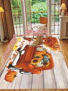 1/2 piezas Carpa de cocina roja de camión con calabaza de otoño, alfombra de piso de la cocina de cosecha de Acción de Gracias y alfombra impermeable para la alfombra del pasillo de una cocina, cómoda y suave, área de pie, alfombrilla de puerta de granja, decoración de decoración para cocina