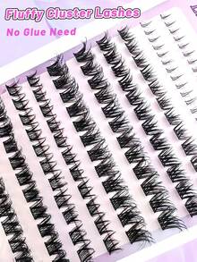 132pcs Cluster False Eyelashes, 3 Mixed Styles, Self-Adhesive, Fluffy D-Curl, 8-14mm Mixed Length; Also Includes 40pcs Self-Adhesive Lower Lashes, Fluffy Single Strands, DIY Eyelash Extension, Pre-Glued Cluster Lashes, Natural & Lengthening, D-Curl, No Glue Or Makeup Remover Needed. - Black - View 5