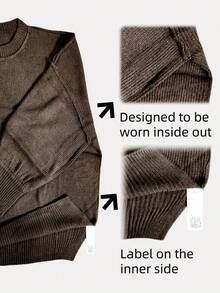 Solid Drop Shoulder Split Hem Sweater,Long Sleeve Tops - Coffee Brown - View 4