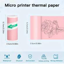 10 Rolos de Papel Térmico Autoadesivo Mini, 57 x 25mm, para Anotações de Estudo, Trabalho, Fotos, Memorandos, Compatível com Impressoras Portáteis Mini