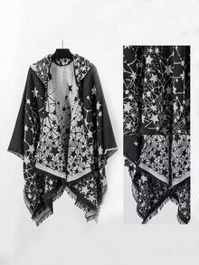 1 件纯色渐变休闲连帽斗篷，秋冬款 - 彩色 - 查看 36