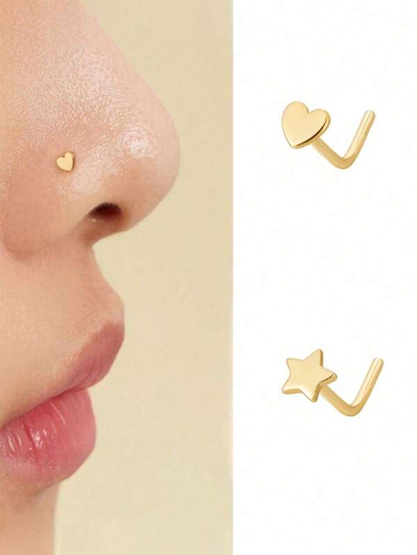 1 Piece Sterling S925 Silver Vintage Cute Cool Mini Heart Star Nose Stud Ring For Women Party Summer Daily Wears Friend Piercing Body Jewelry Jewelry Gift