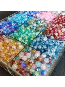 8毫米彩色玻璃珠，水晶裂纹花形雪花散珠，DIY珠宝制作配件，适用于手链、项链