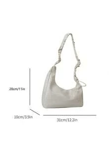 1pc Solid Color Elegant Pleated Foldover Clutch Shoulder Bag, Suitable For Daily Use, Date, Gift For Women - White - View 5
